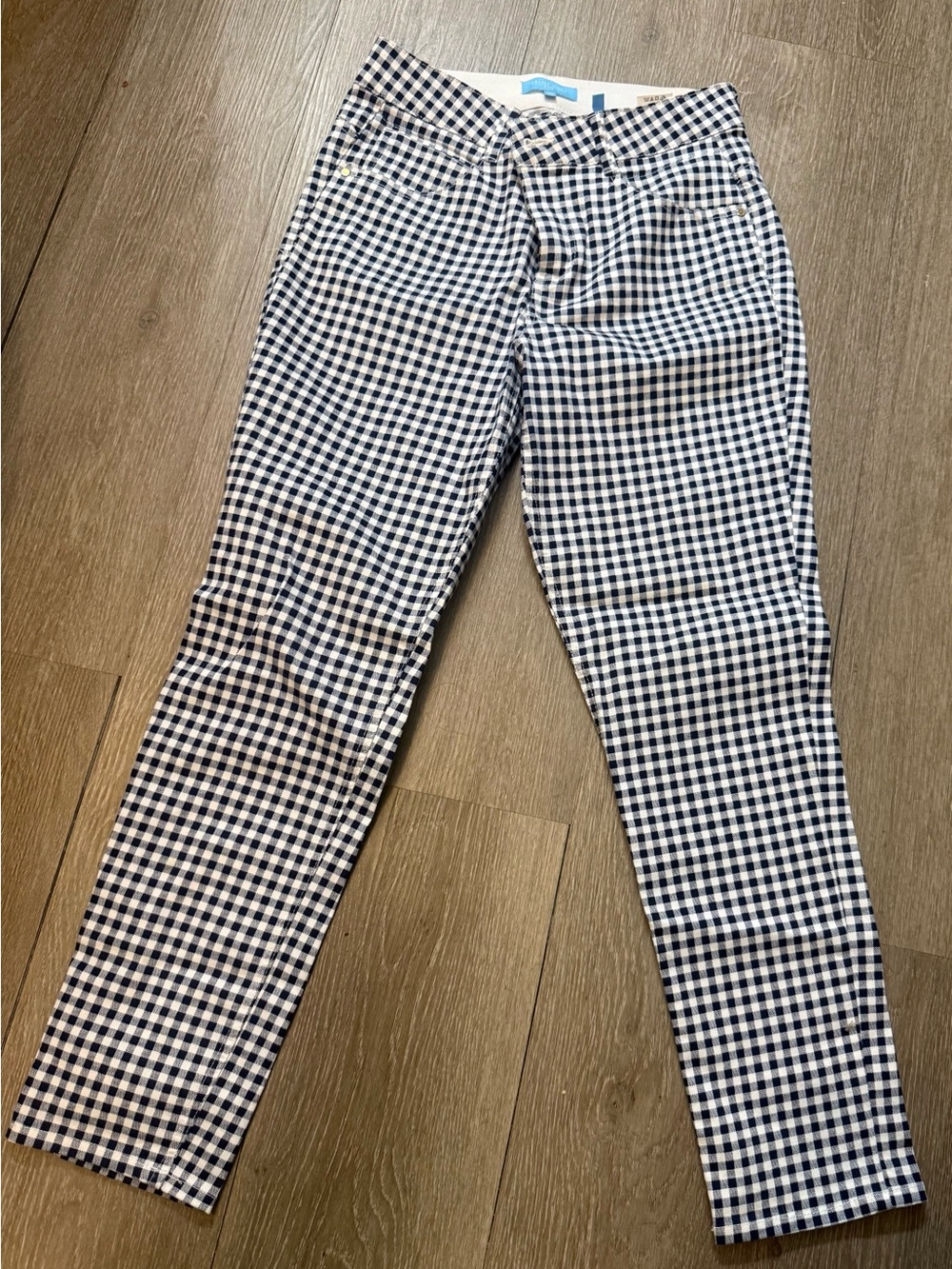 Draper James Navy and White Gingham Straight Leg Pants